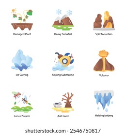 Pack of Calamities Flat Style Icons 

