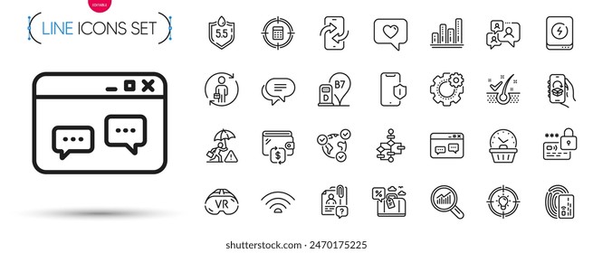 Pack of Calculator target, Smartphone protection and Travel loan line icons. Include Anti-dandruff flakes, Diesel station, Power bank pictogram icons. Ph neutral, Browser window. Vector