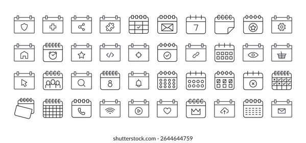 Pacote de Ícones de Linha Relacionados ao Calendário. Outline Signs para Gráficos e Web Design, Apps, Anúncios, Vários Cartões 