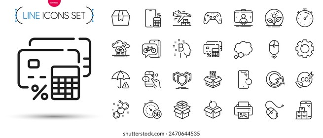 Pack of Call center, Money calculator and 5g internet line icons. Include Shields, Building, Chemical formula pictogram icons. Return package, Talk bubble, Qr code signs. Bitcoin think. Vector
