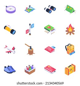 Paquete de iconos isométricos de camping 

