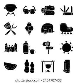 Pack Of Camping And Summer solid Icon

