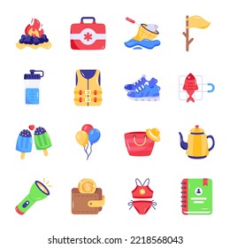 Pack of Camping Tools Flat Icons 

