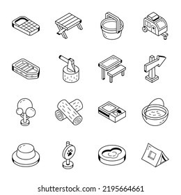 Pack of Camping Tools Outline Icons 

