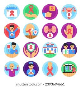 Pack of Cancer Diseases Flat Rounded Icons 

