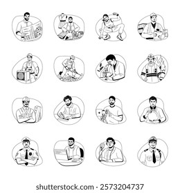 Pack of Career Glyph Style Illustrations 
