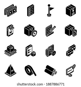 
Pack of Cargo and Shipment Glyph Isometric Icons 