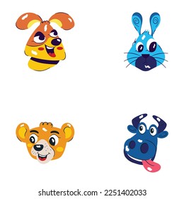 Pack of Cartoon Animals Flat Stickers 

