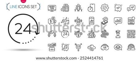 Pack of Cashback, Genders and Smartphone statistics line icons. Include Lgbt, Music, Execute pictogram icons. Salary, Web tutorials, Transmitter signs. Consulting business. Vector