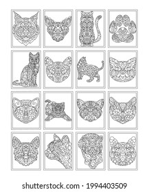 Pack of Cat Mandala Coloring Page 