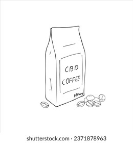 Envase de café del CBD. Ilustración vectorial aislada por mano sobre fondo blanco