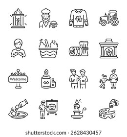 Pack of Celebration Line Style Icons 