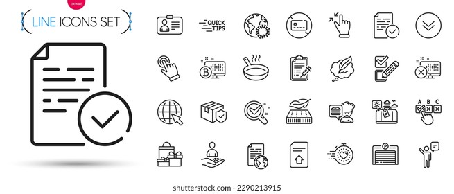 Pack of Checkbox, Compliance and Id card line icons. Include Lightweight mattress, Shopping, Chemistry lab pictogram icons. Parcel insurance, Vaccine report, Parking garage signs. Vector