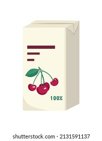 Pack of cherry juice or drink. Sweet delicious food and beverage. Vector flat illustration
