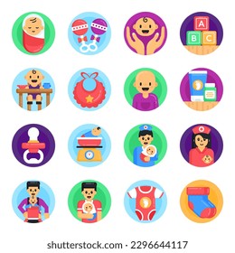Pack of Child Care Flat Rounded Icons 

