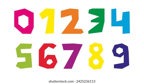 Pack of children's cut-out numbers shapes. Bright forms in a naive style. Kid art for notepad ang trendy paper Collage.
