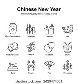 Pack of chinese new year icons in trendy style