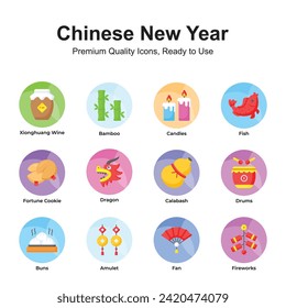 Pack of chinese new year icons in trendy style