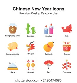 Pack of chinese new year icons in trendy style