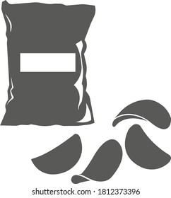 Pack of chips isolated on white background. Vector black and white illustration. Great for labels, menus, posters, banners, vouchers, coupons, business promotion and more.