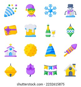 Pack of Christmas Decoration Flat Icons 

