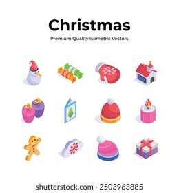 Pack of christmas icons in isometric style, ready to use vectors