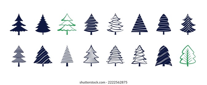 paquete de pino de navidad en estilo dibujado a mano 