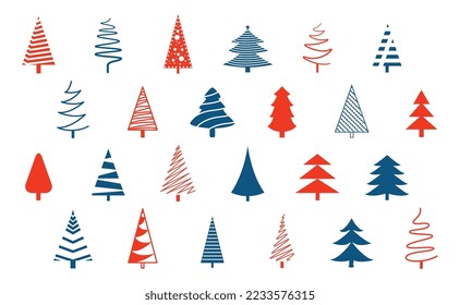 pack of christmas tree symbols in doodle style 