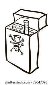Pack of cigarettes. A children's sketch. The pack of cigarettes warning about harm of smoking