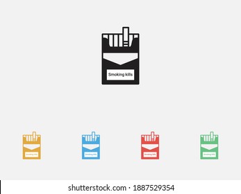 Eine Packung Zigaretten oder Zigarettenschachtel Symbol. Vektorgrafik-Symbol. Set von bunten Design-Symbolen