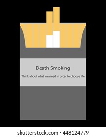 A pack of cigarettes. Death Smoking. Stop Smoking. Smoking kills. Black background.