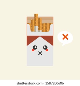 Pack of cigarettes. Flat style. The nicotine dependence. Addiction. The red packaging. Unhealthy habit. Smoking kills. Vector illustration.