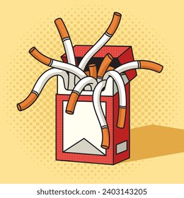 Pack of cigarettes in form of spaghetti pop art retro hand drawn vector illustration. Comic book style imitation.