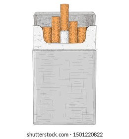 Pack of cigarettes. Hand drawn sketch. Vector illustration isolated on white background