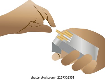 Pack of cigarettes in hand. Open pack of cigarettes. Smoking is harmful to health. Vector illustration.