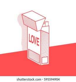 The pack of cigarettes with inscription love. Vector illustrations.