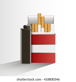 A pack of cigarettes and lighter