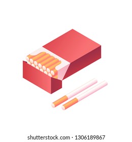 Pack of cigarettes on a white background. Vector 3d isometric illustration.