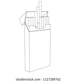 Pack of cigarettes. Outline drawing. Vector 3d illustration isolated on white background
