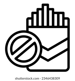 Pack of cigarettes and prohibition line icon, World cancer day concept, Forbidden smoke sign on white background, no cigarette pack icon in style for and web. Vector graphics.
