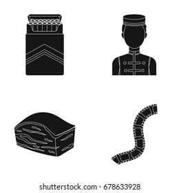 A pack of cigarettes, staff and other web icon in black style. meatloaf, film icons in set collection.