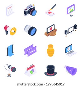 Pack of Cinema Equipment Isometric Icons 