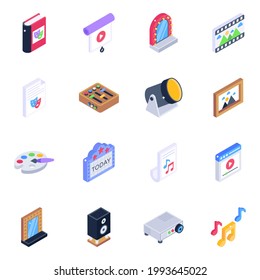 Pack of Cinema and Multimedia Isometric Icons 