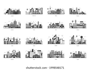 Pack of City Architecture Glyph Illustrations 