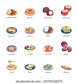 Pack of Classic Food Servings Flat Icons 

