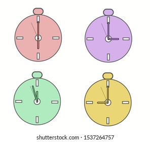 Pack clock multicolored vector icon in trendy flat style isolated on white background