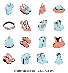 Pacote de roupas e sapatos ícone plano 
