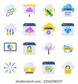 Pack of Cloud Computing and Hosting Flat Icons

