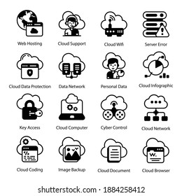 
Pack of Cloud Hosting Solid Icons