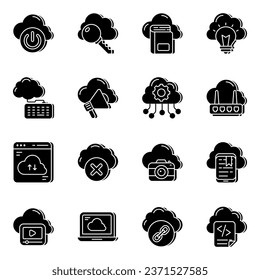 Pack of Cloud Hosting Solid Icons

